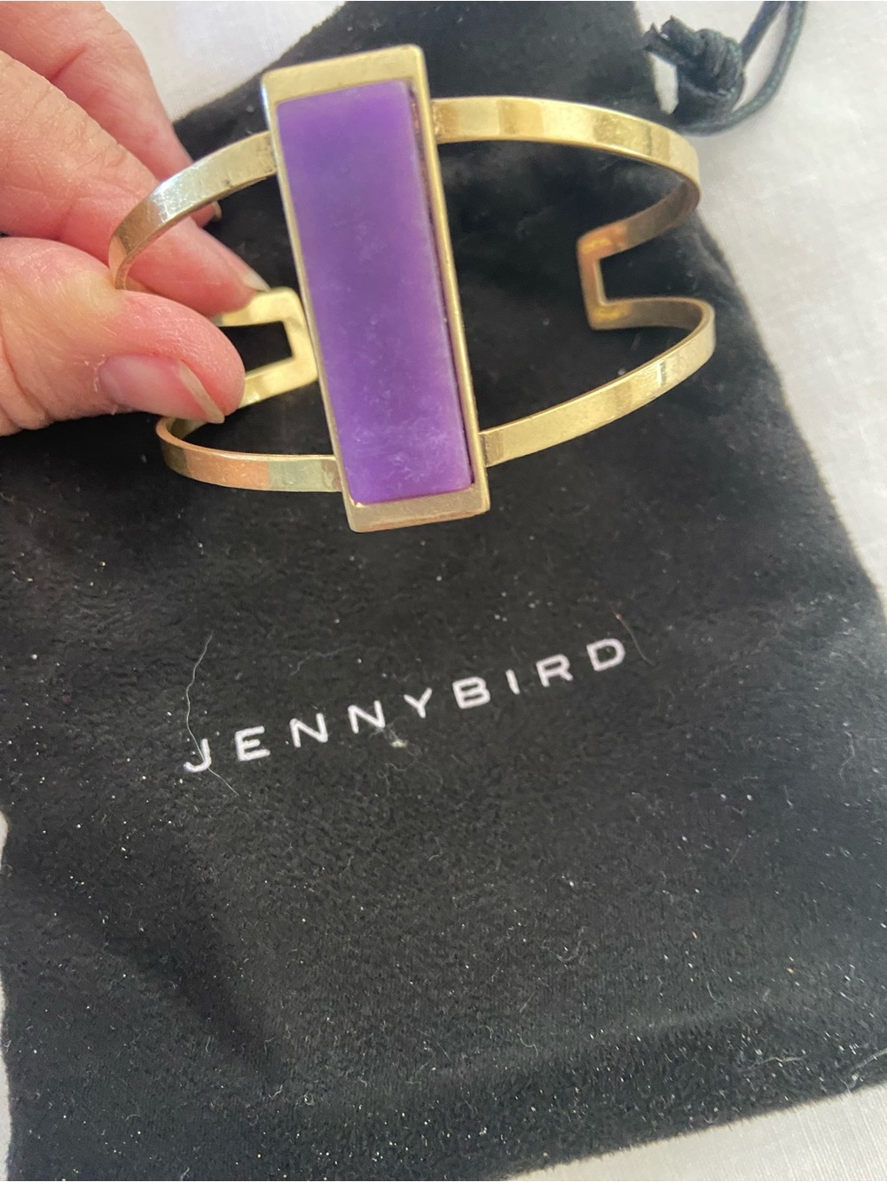 Jenny Bird Gold Open Cuff Bracelet with Purple Rectangular Inlay - Picture 2 of 4